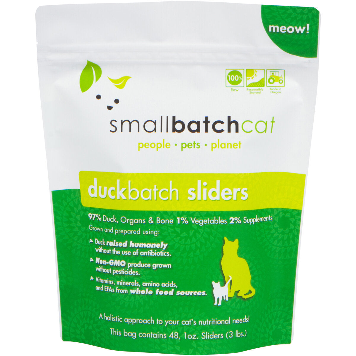 Small Batch Cat Food Raw Duck Sliders 3lb
