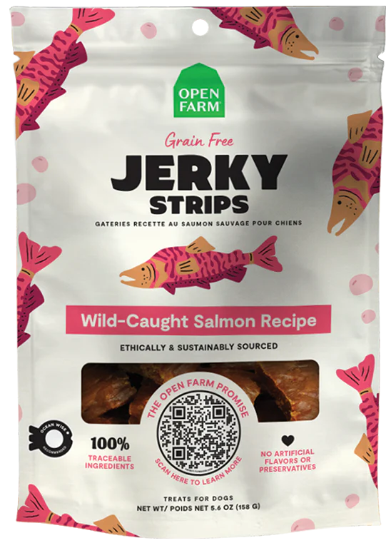 Open Farm Jerky Strips Wild Caught Salmon Recipe 5.6oz