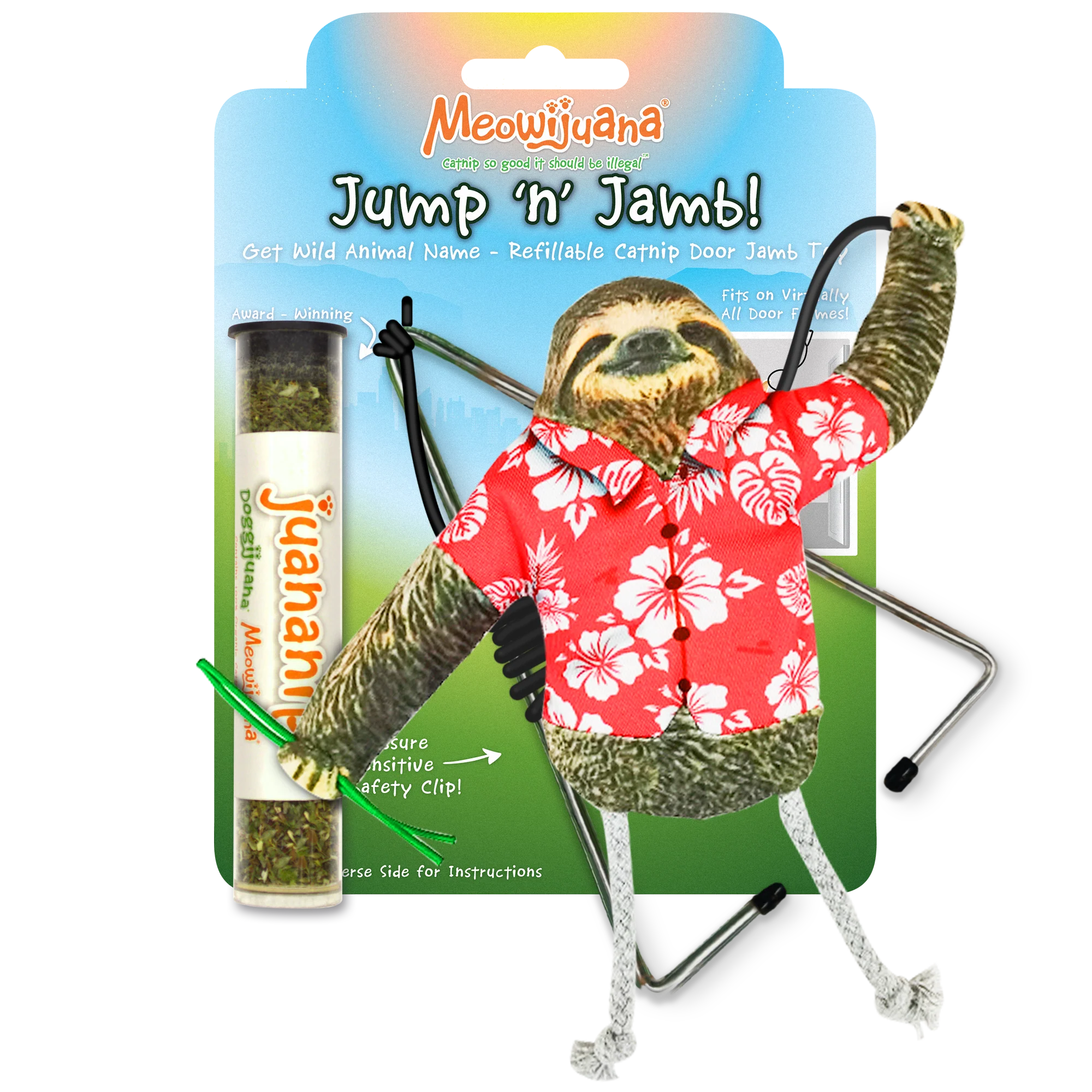 Meowijuana Jump N Jamb Get Wild Sloth Refillable Catnip Cat Toy