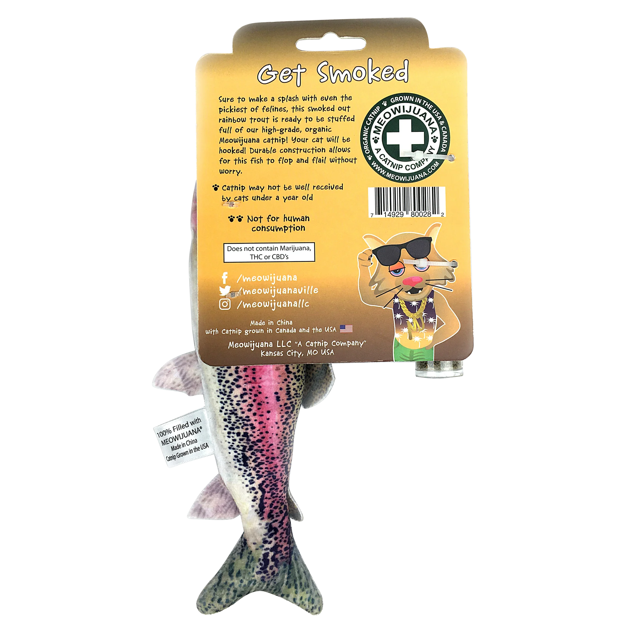 Meowijuana Get Smoked Rainbow Trout Refillable Catnip Cat Toy