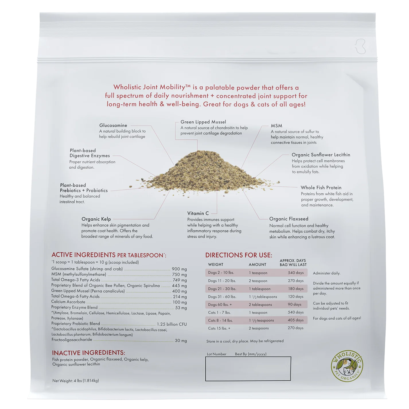 Wholistic Pet Organics Joint Mobility Powder with Green Lipped Mussel