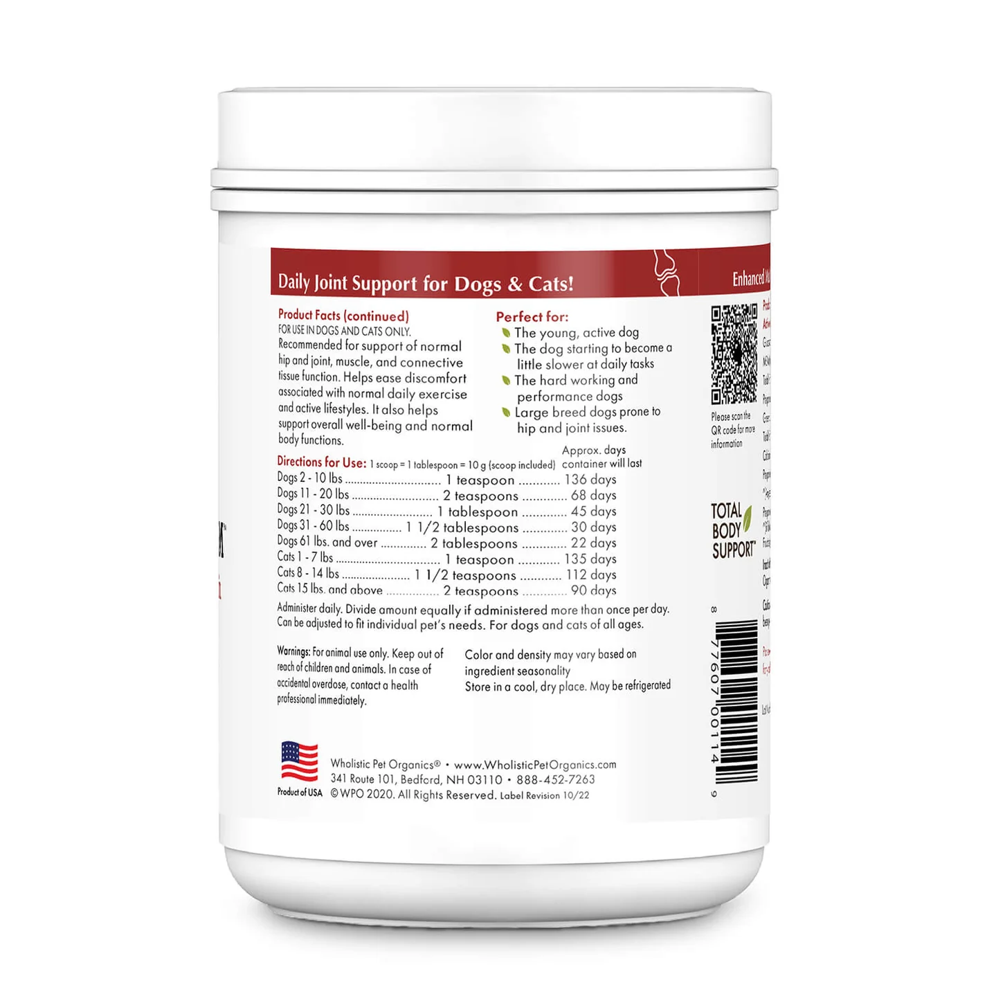 Wholistic Pet Organics Joint Mobility Powder with Green Lipped Mussel