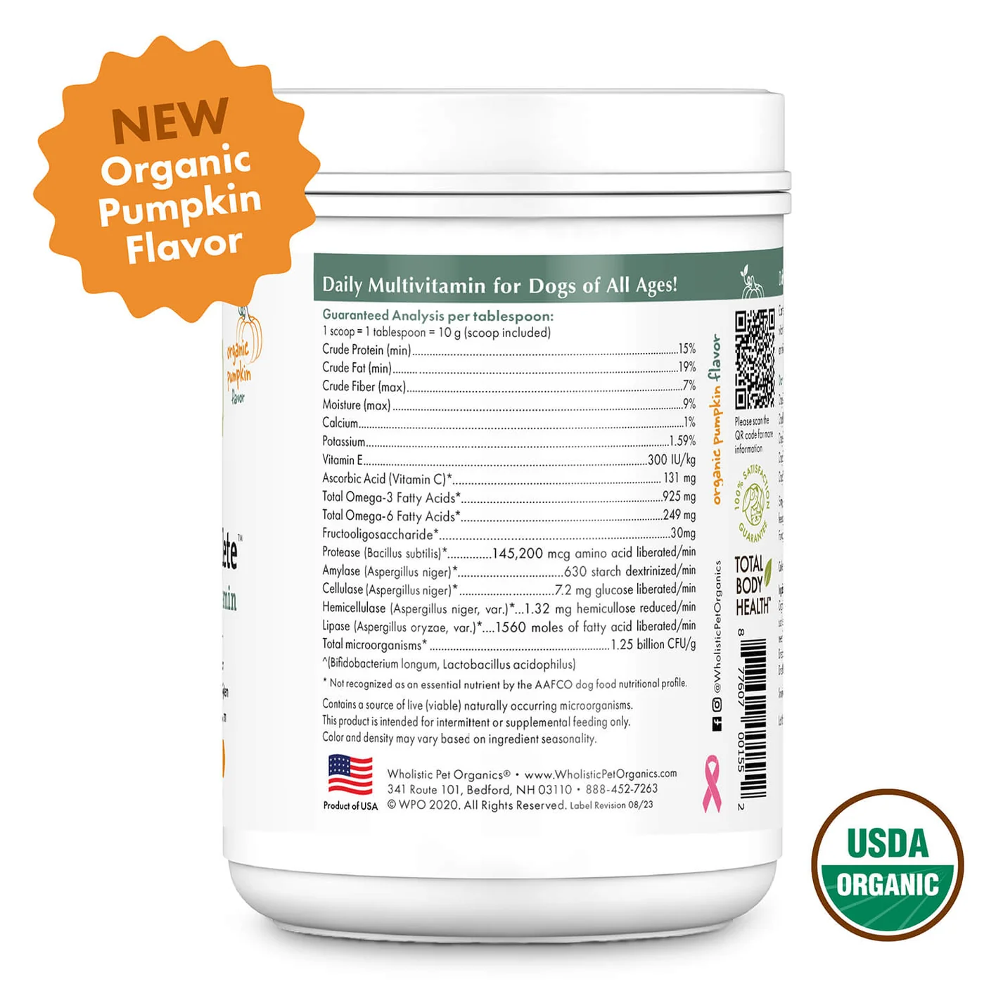 Wholistic Pet Organics Canine Complete Enhanced Multivitamin Organic Pumpkin