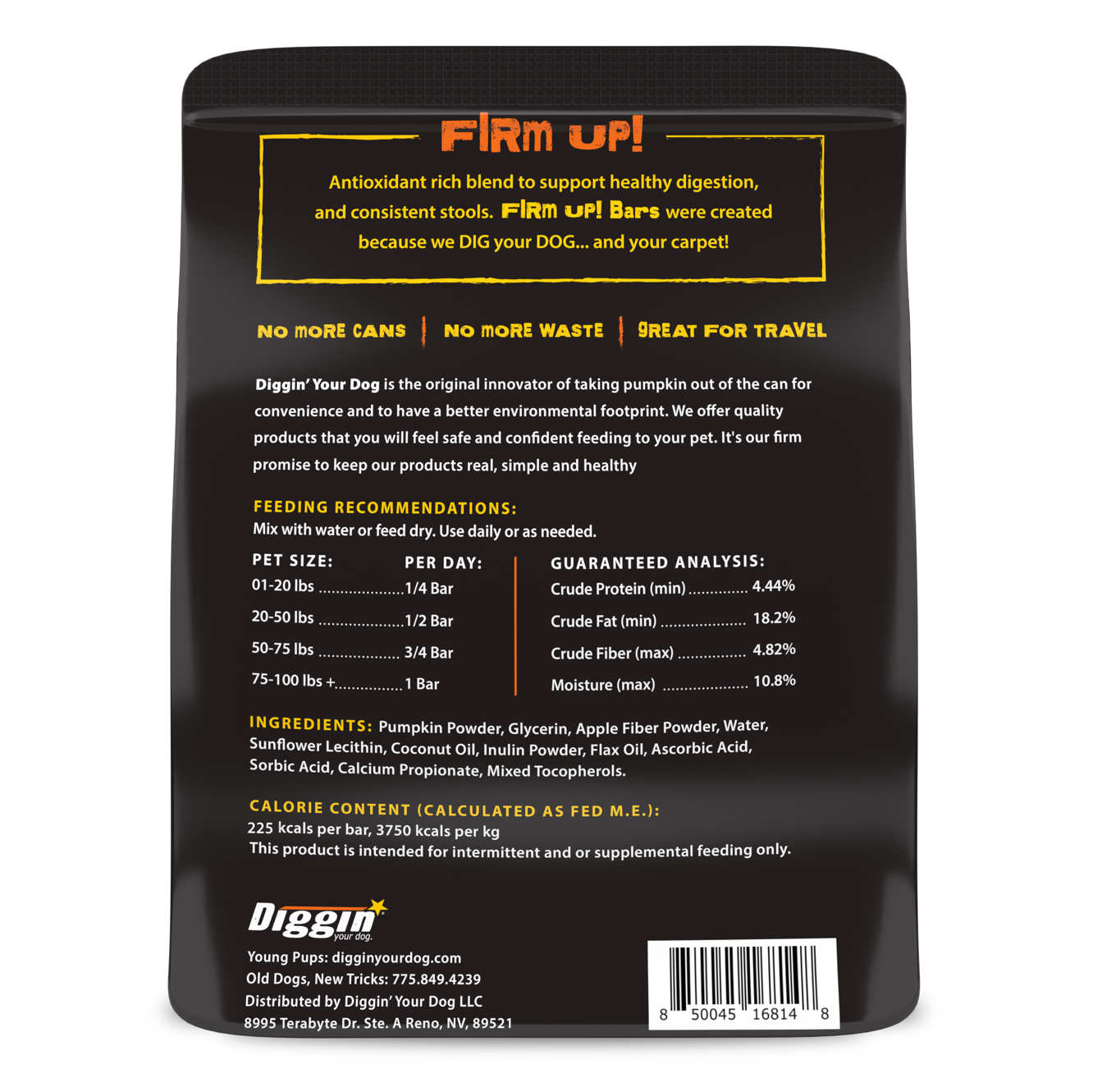 Diggin Your Dog Firm Up Pumpkin Bar 6 Pack