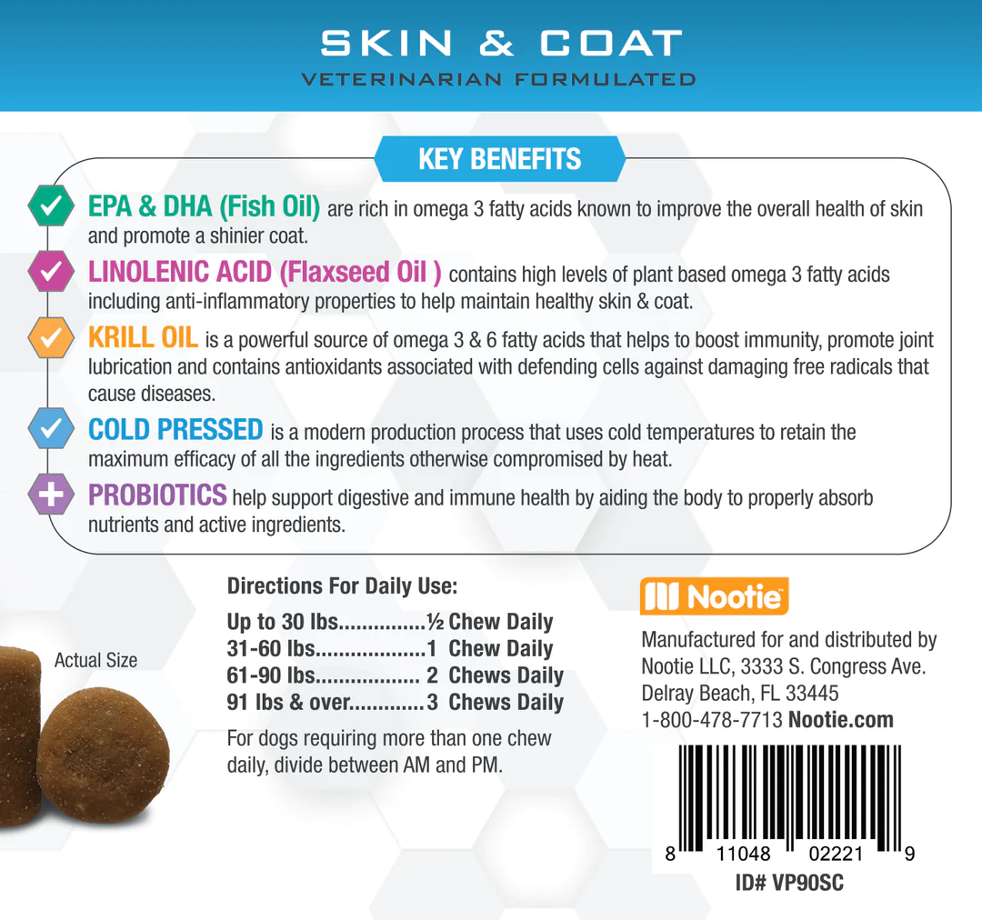 Nootie Progility Skin & Coat Supplement Soft Chews 90 Count