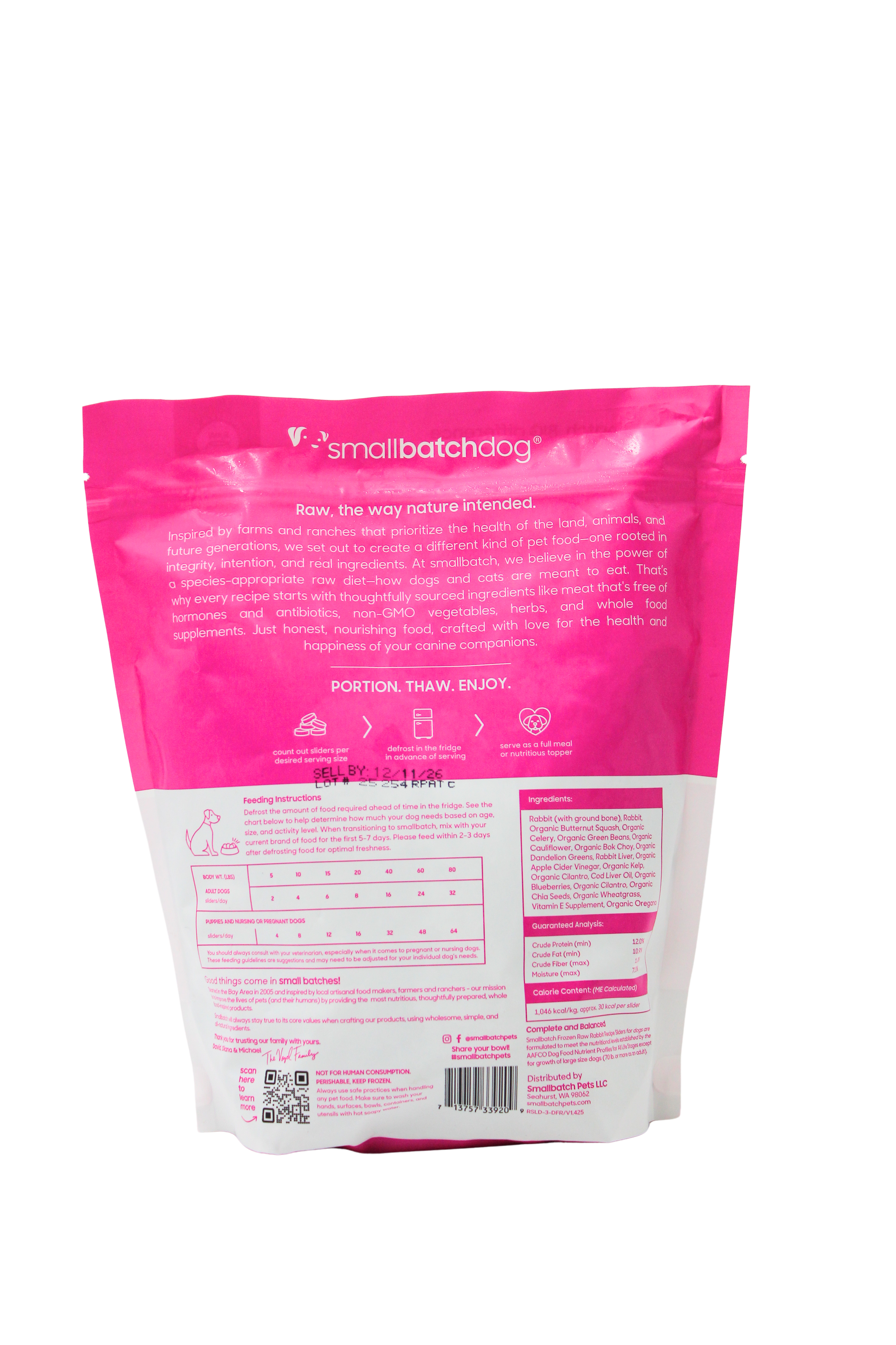SmallBatch Raw Dog Food Rabbit Sliders 3lb