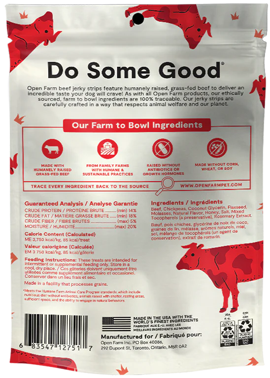 Open Farm Jerky Strips Grass Fed Beef Recipe 5.6oz