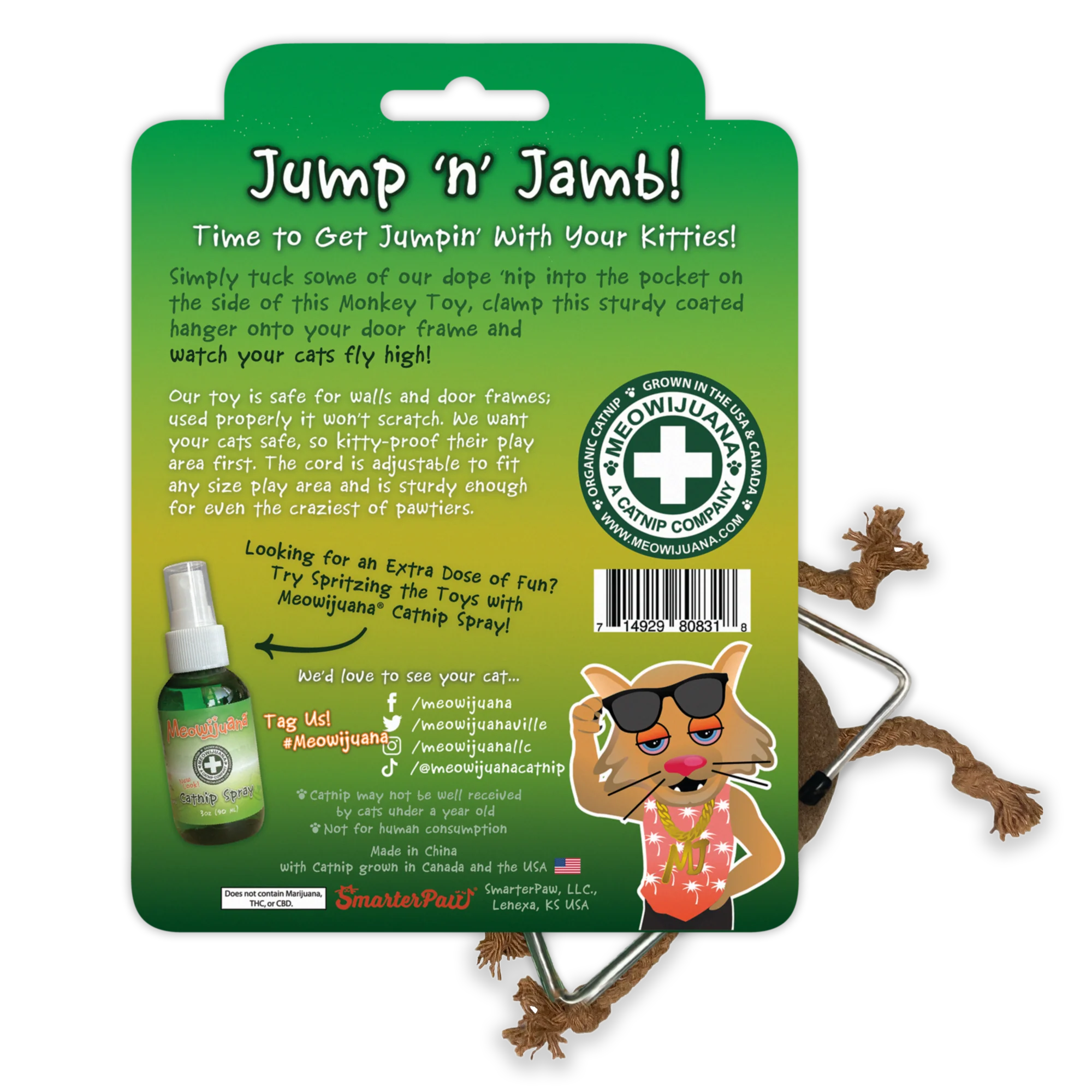 Meowijuana Jump N Jamb Funky Monkey Refillable Catnip Cat Toy