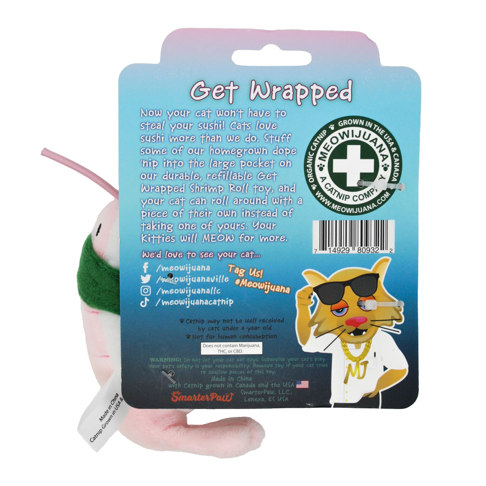 Meowijuana Get Wrapped Sushi Roll Refillable Catnip Cat Toy