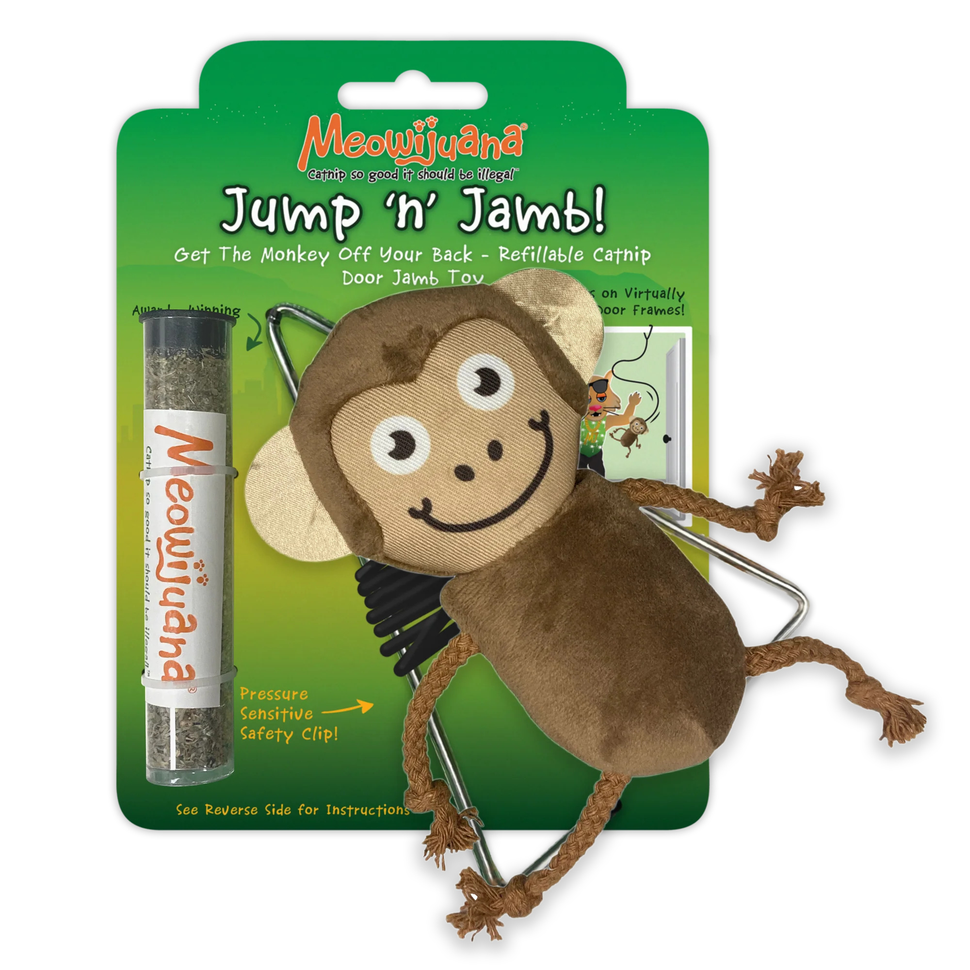 Meowijuana Jump N Jamb Funky Monkey Refillable Catnip Cat Toy