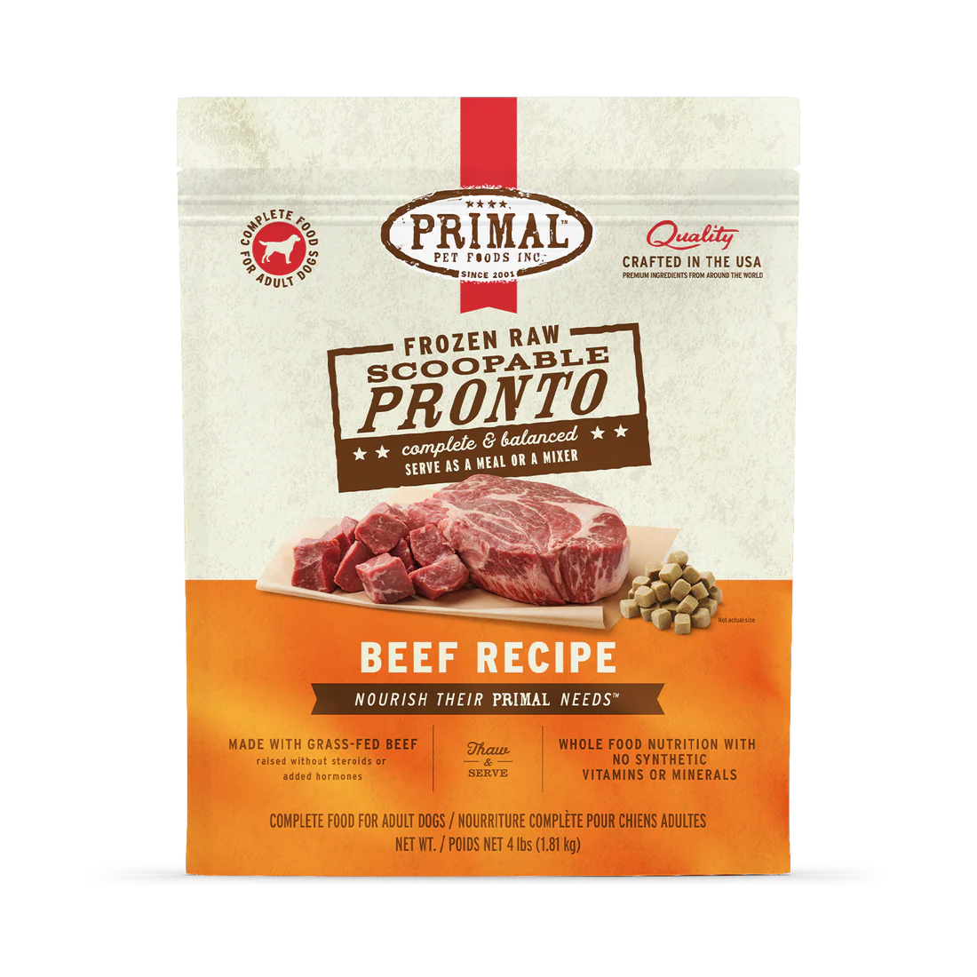 Primal Raw Dog Food Pronto Beef Formula 4lb