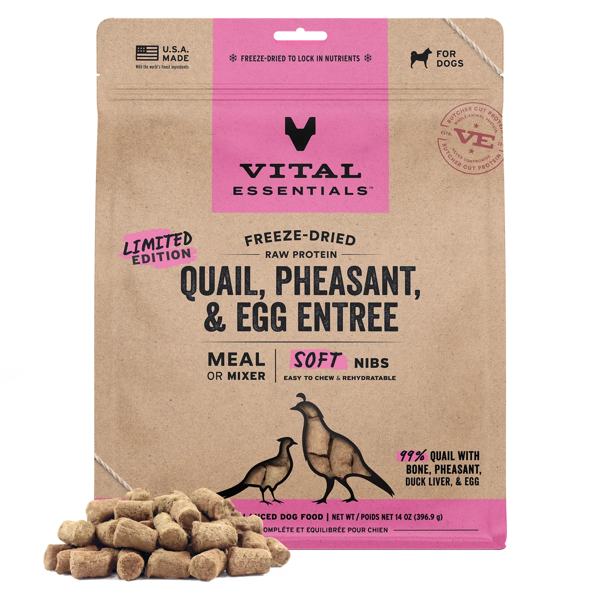 Vital Essentials Freeze Dried Soft NIBS Quail14oz