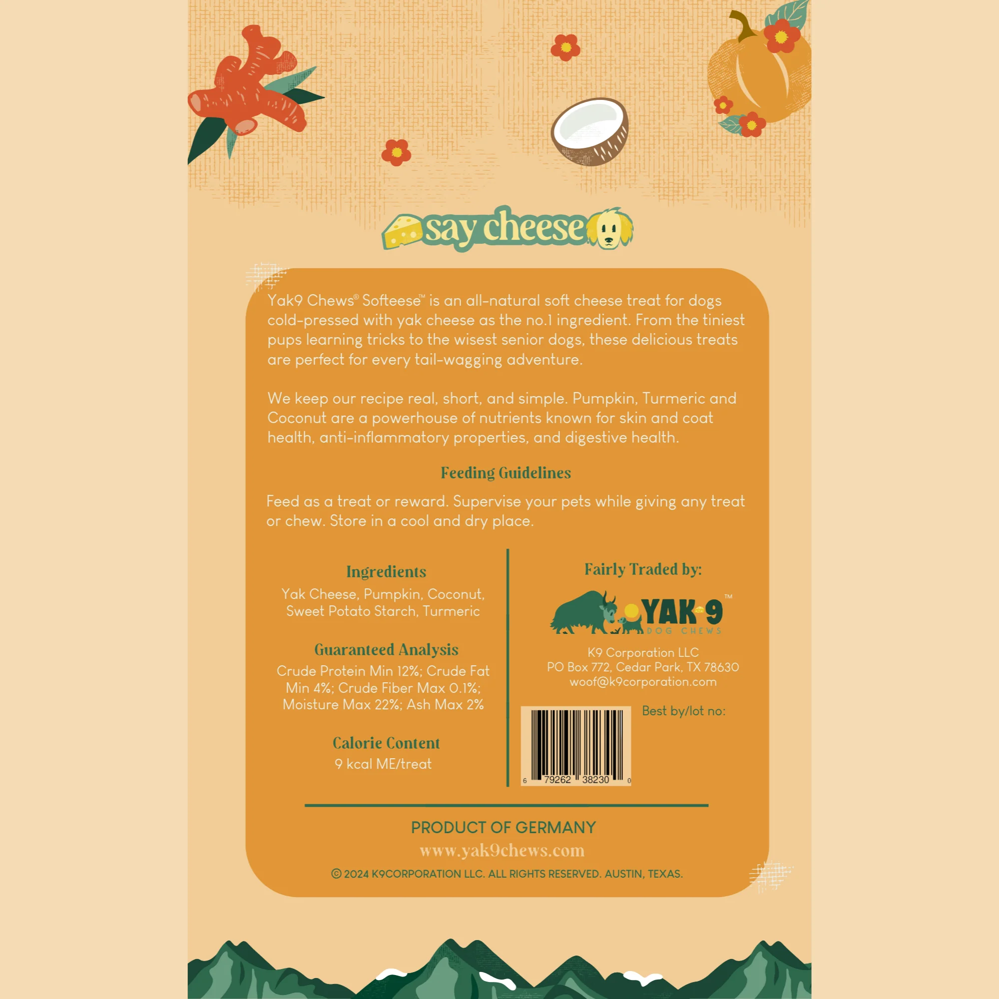 Yak9 Softeese Pumpkin & Turmeric Cheese Bites 3.5oz