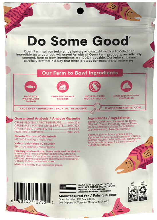 Open Farm Jerky Strips Wild Caught Salmon Recipe 5.6oz