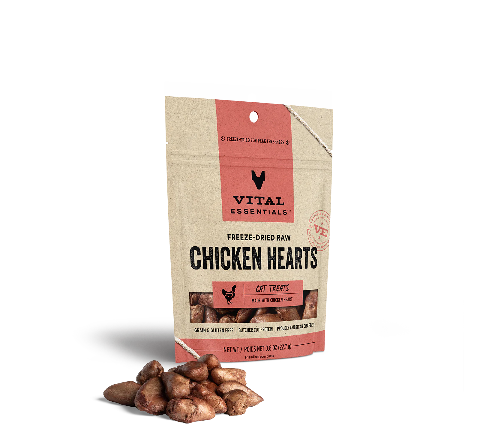 Vital Essentials Freeze Dried Cat Treats Chicken Hearts 0.8oz