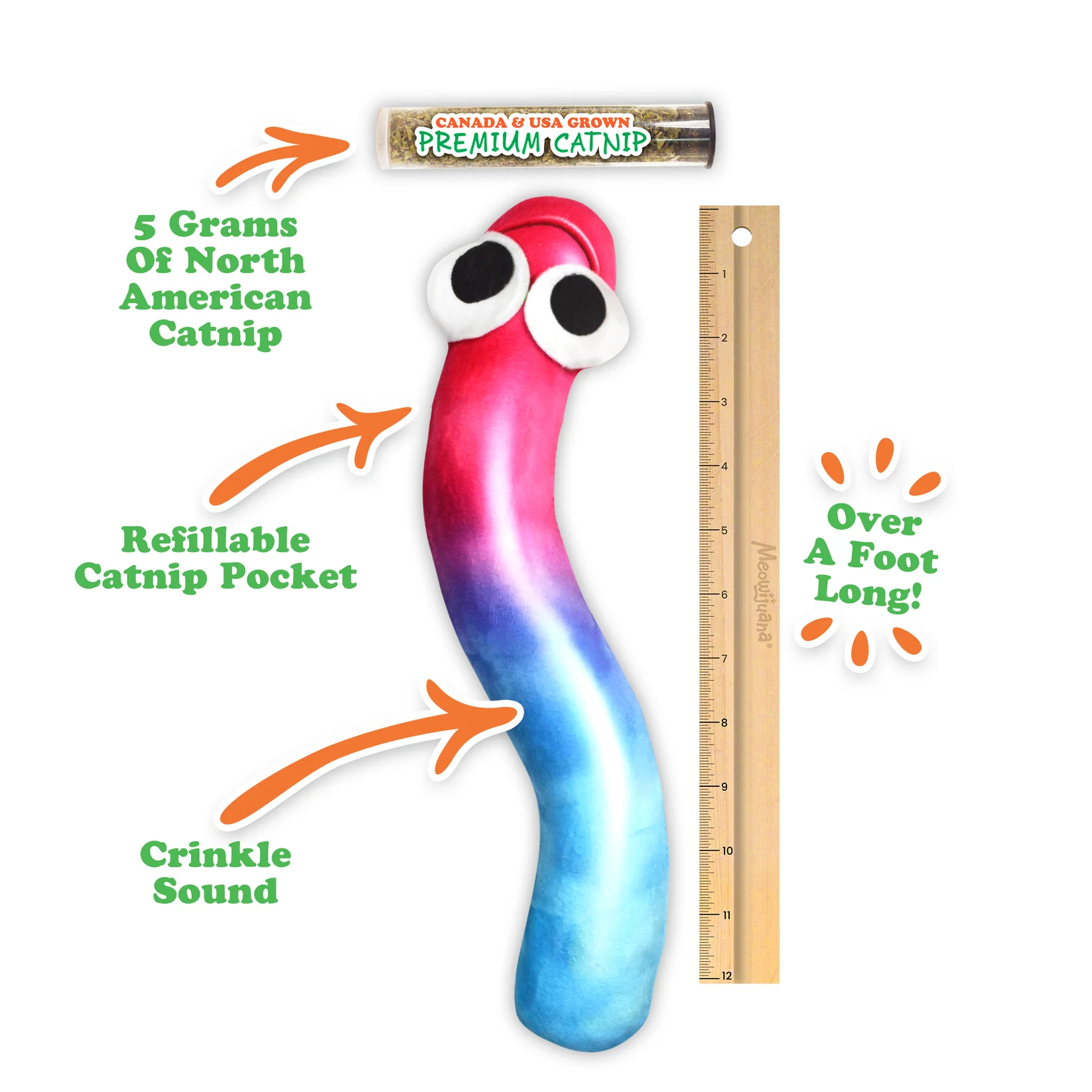 Meowijuana Get Kickin Gummy Worm Refillable Cat Toy