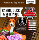 K9 Kravings Raw Rabbit Duck & Vegetable Patty 5lb