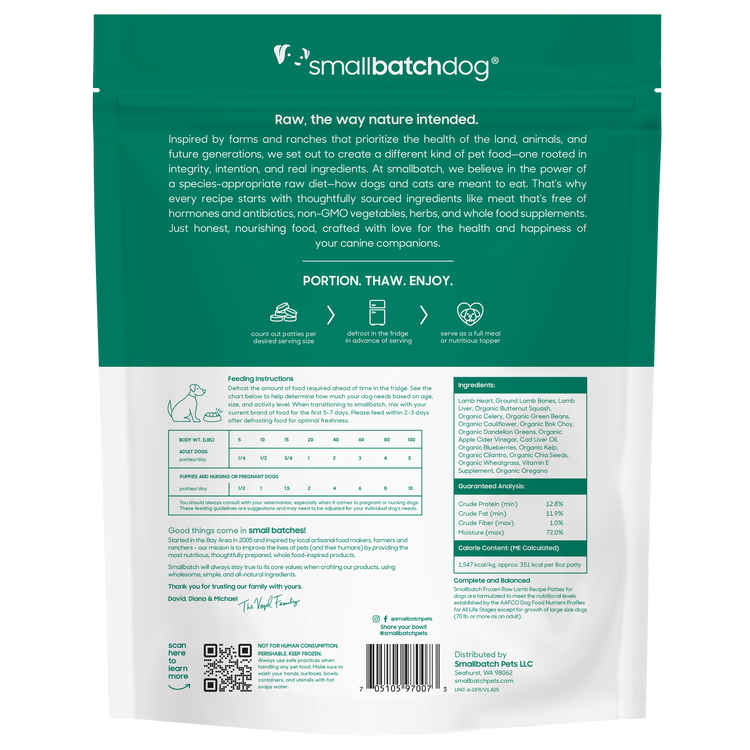 SmallBatch Raw Dog Food Lamb Patties