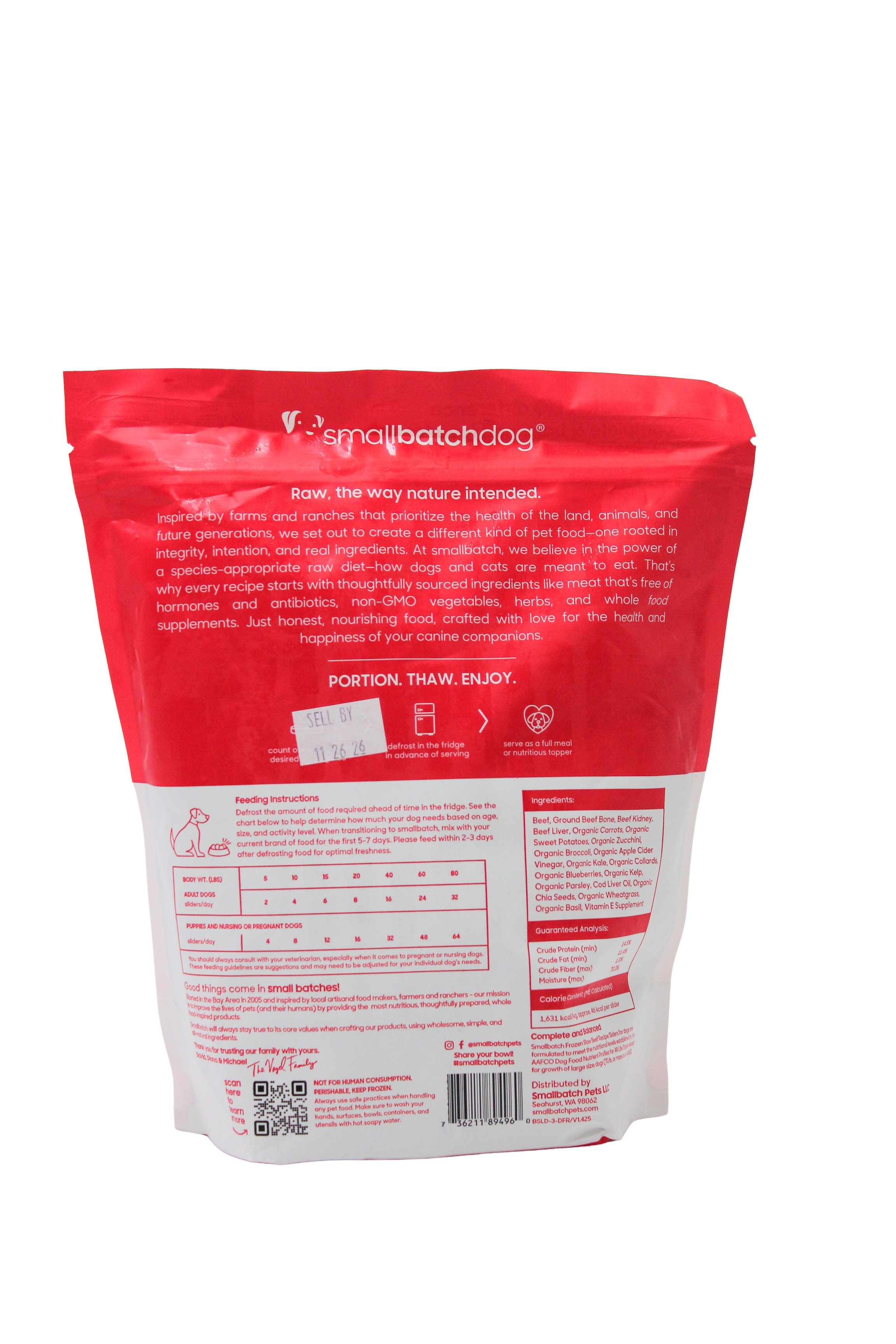 SmallBatch Raw Dog Food Beef Sliders 3lb