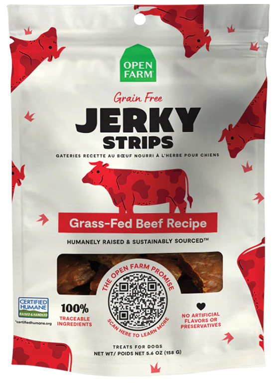 Open Farm Jerky Strips Grass Fed Beef Recipe 5.6oz