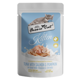 Fussie Cat Pouch Kitten Tuna Salmon & Pumpkin Shreds In Goat Milk 1.5oz