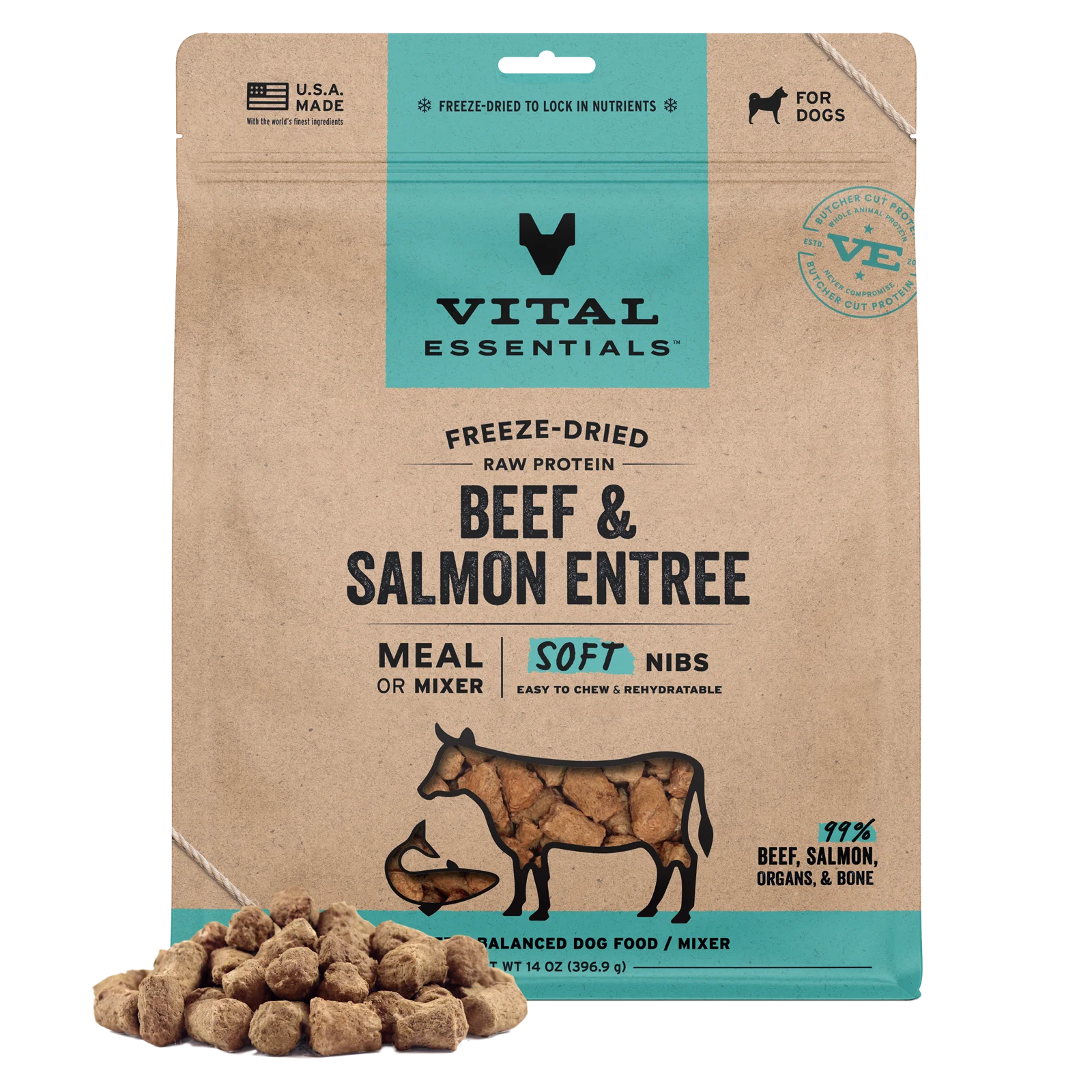 Vital Essentials Freeze Dried Soft NIBS Beef & Salmon 14oz