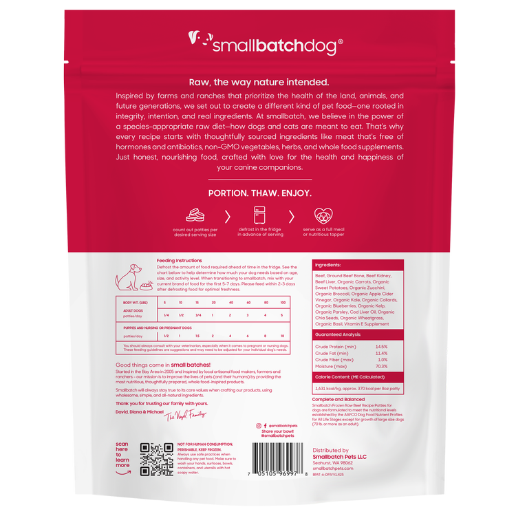 SmallBatch Raw Dog Food Beef Patties