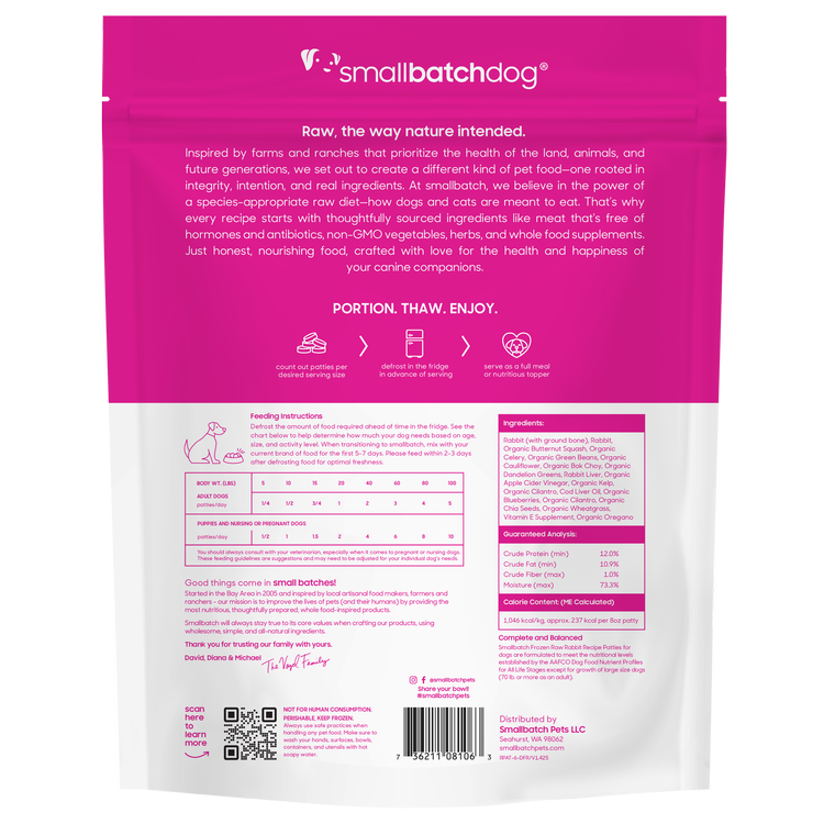 SmallBatch Raw Dog Food Rabbit Patties 6lb