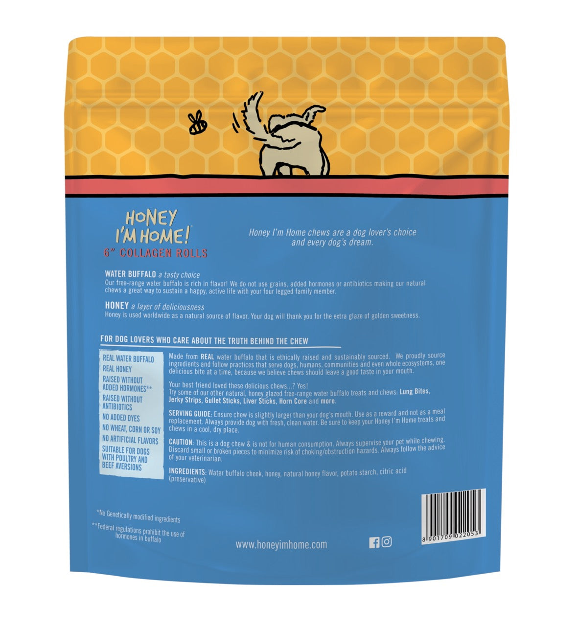 Honey Im Home Water Buffalo Collagen Roll 6in 3 Pack