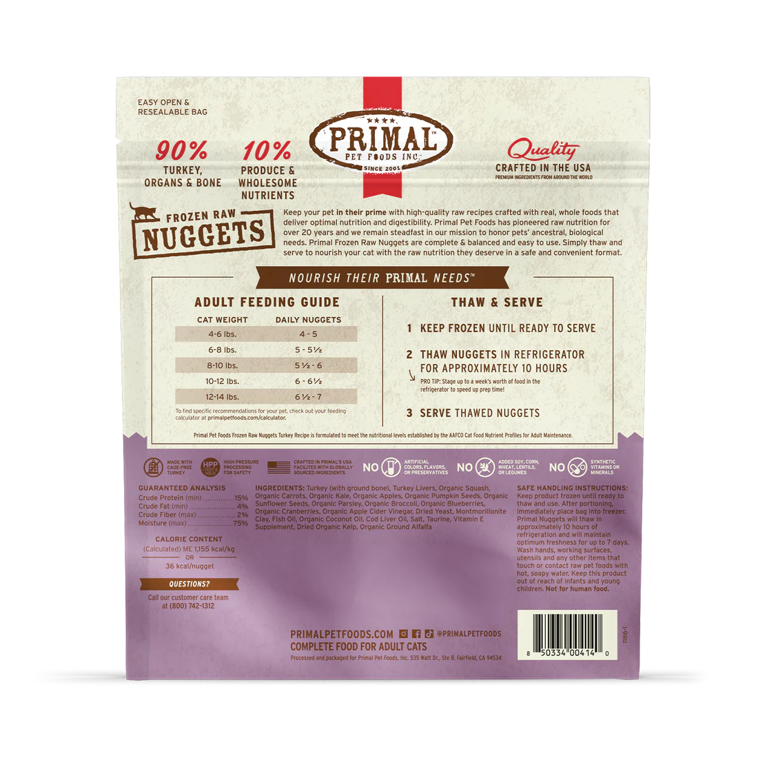 Primal Raw Cat Food Turkey Formula 3lb