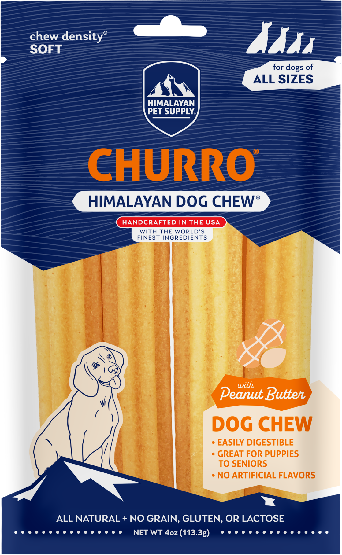 Himalayan Pet Dog Chew Yaky Churro Peanut Butter 4pk