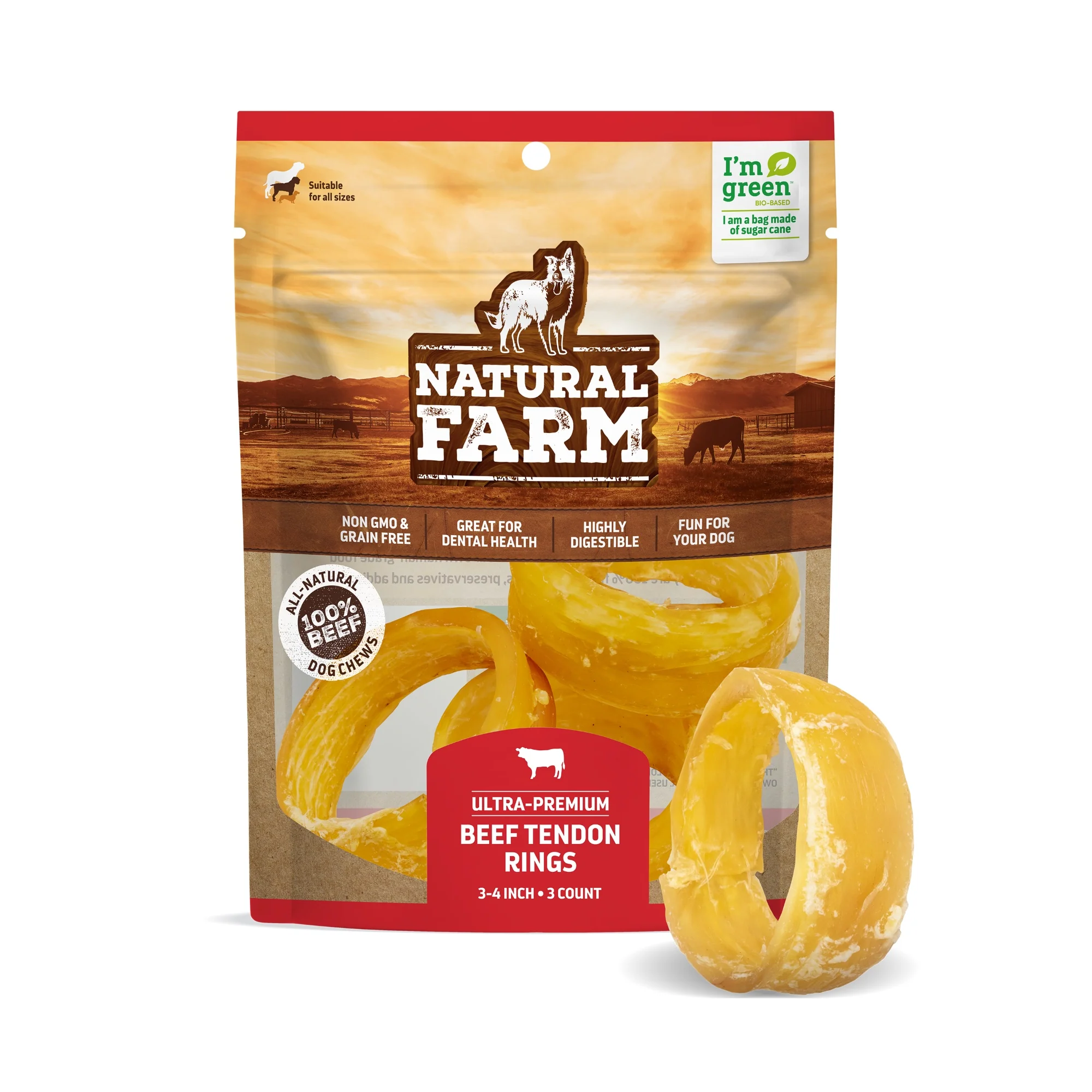 Natural Farm Beef Tendon Rings 3pk