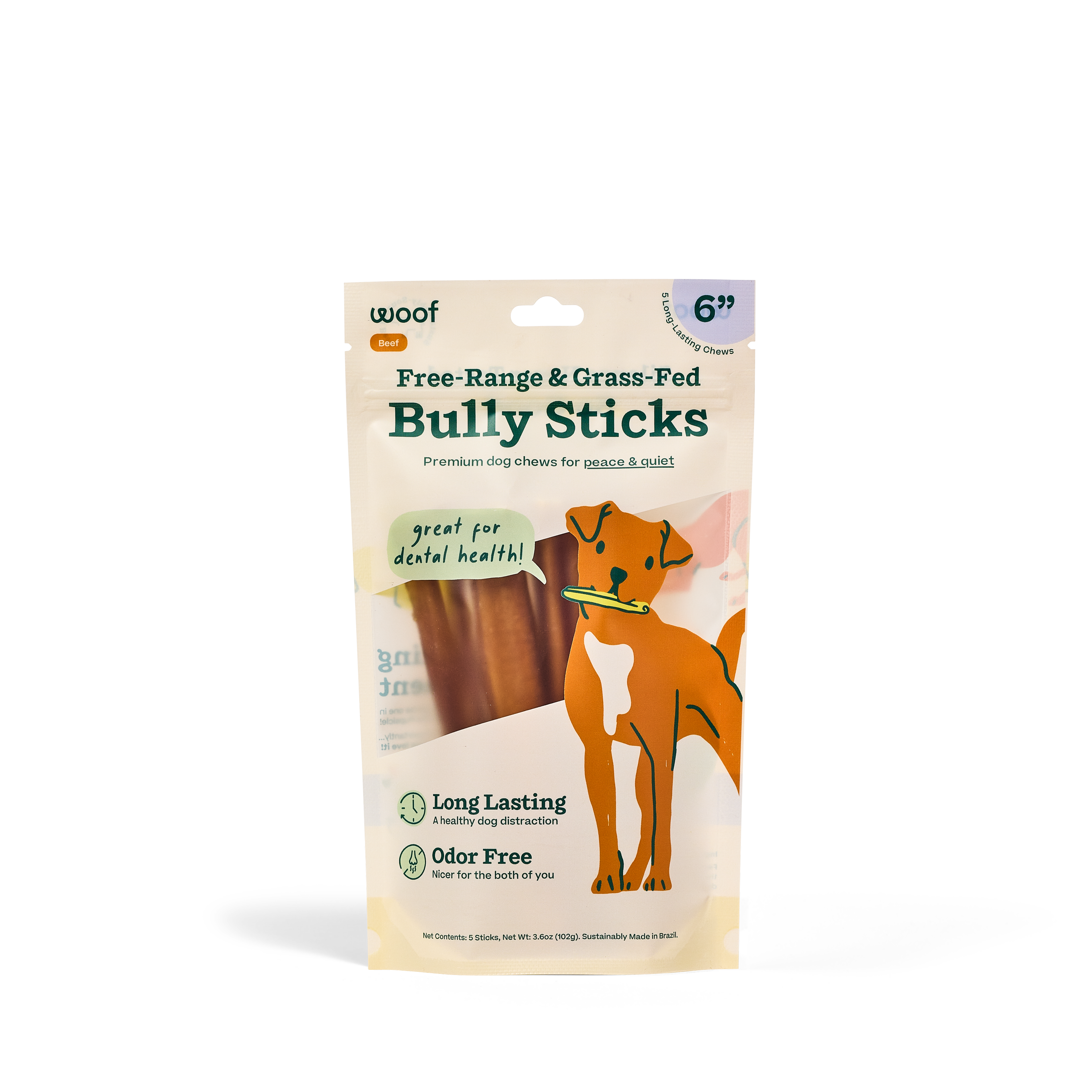 Woof BullySafe Free Range Bully Sticks 6in 5 Pack