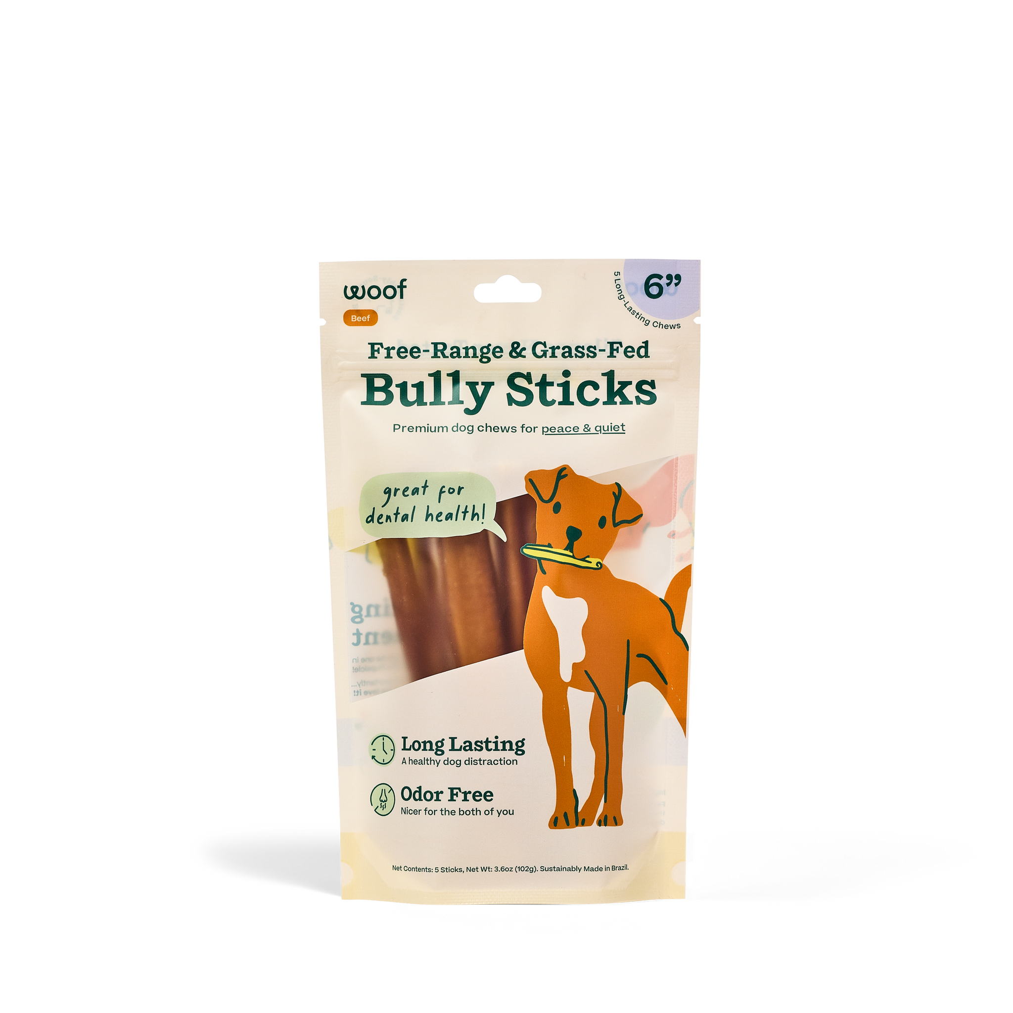 Woof BullySafe Free Range Bully Sticks 6in 5 Pack