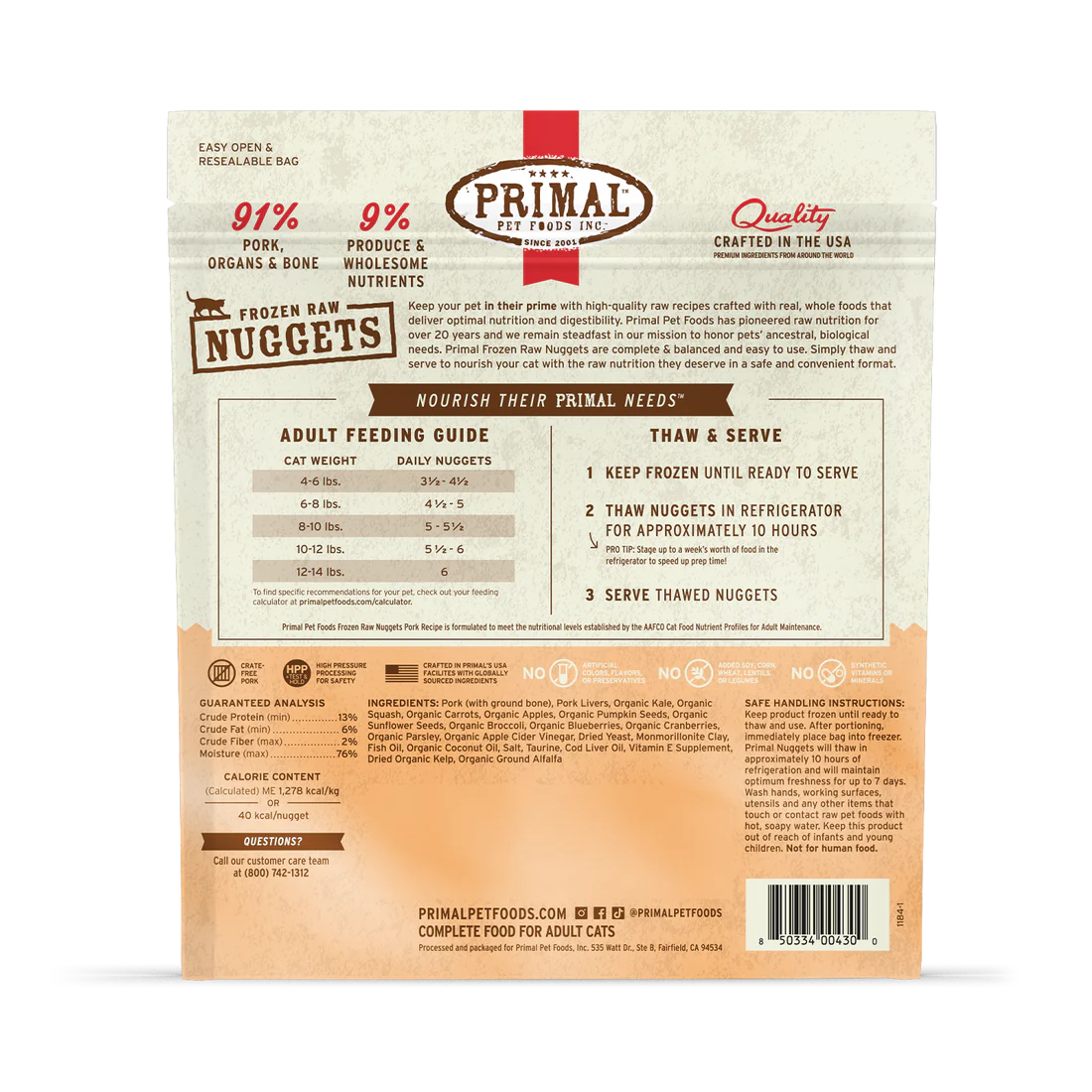 Primal Raw Cat Food Pork 3lb