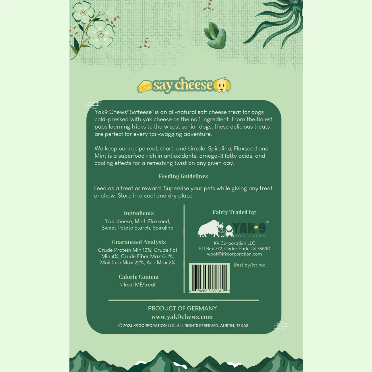 Yak9 Softeese Spirulina & Mint Cheese Bites 3.5oz