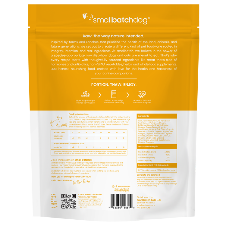 SmallBatch Raw Dog Food Pork Patties