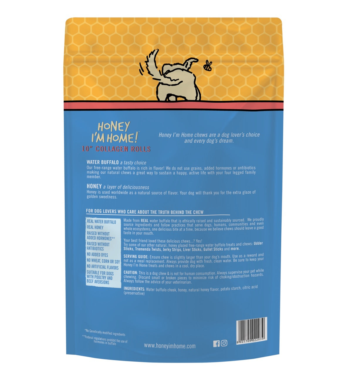Honey Im Home Water Buffalo Collagen Roll 10in 3 Pack