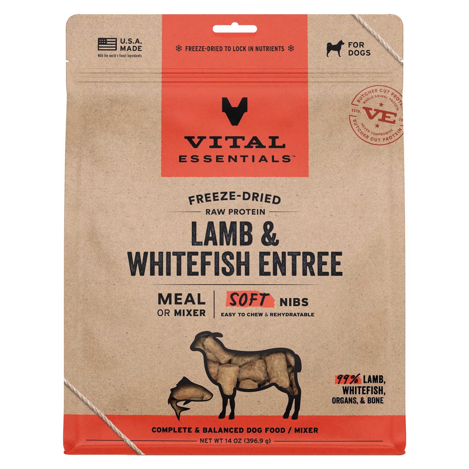 Vital Essentials Freeze Dried Soft NIBS Lamb & Whitefish 14oz