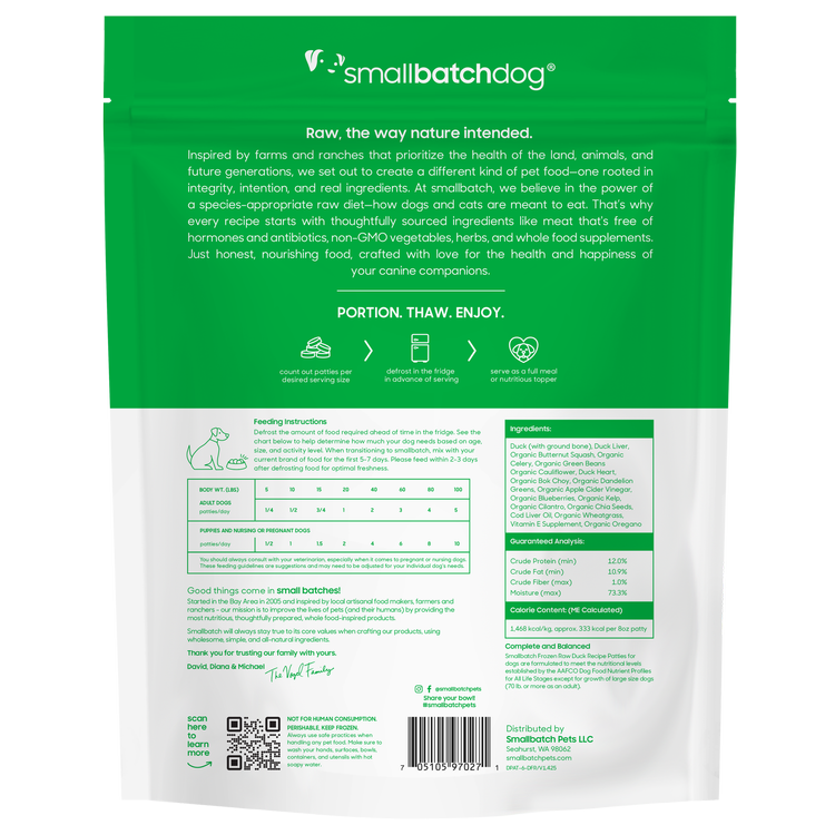 SmallBatch Raw Dog Food Duck Patties