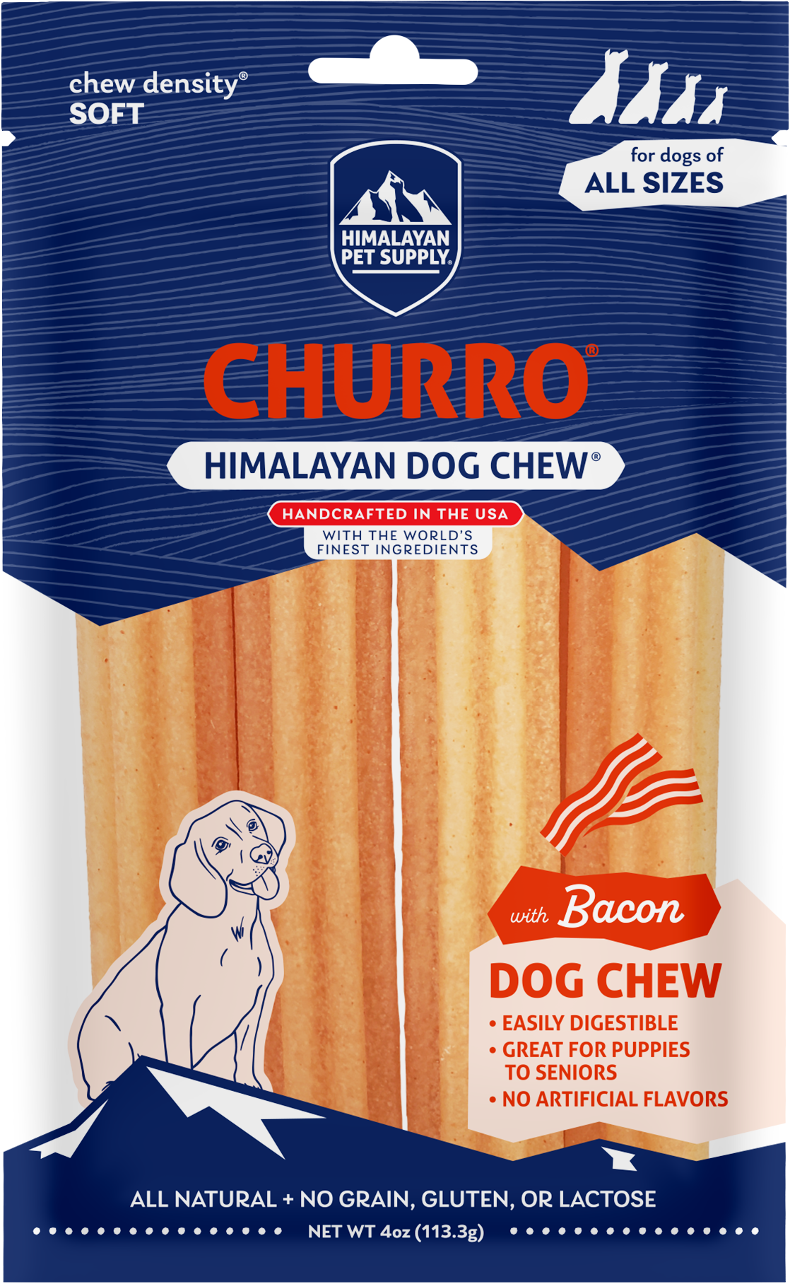 Himalayan Pet Dog Chew Yaky Churro Bacon 4pk