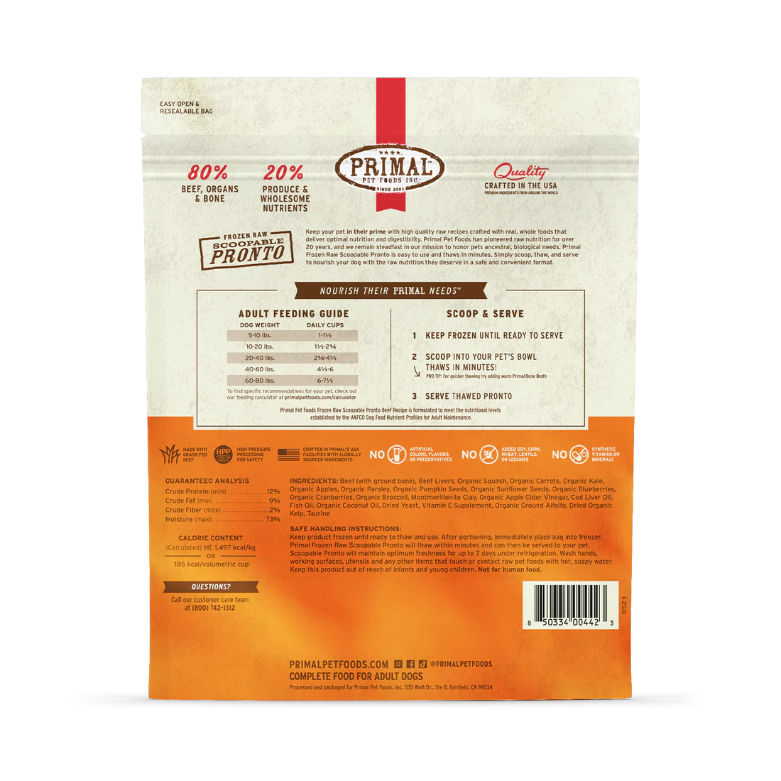 Primal Raw Dog Food Pronto Beef Formula 4lb