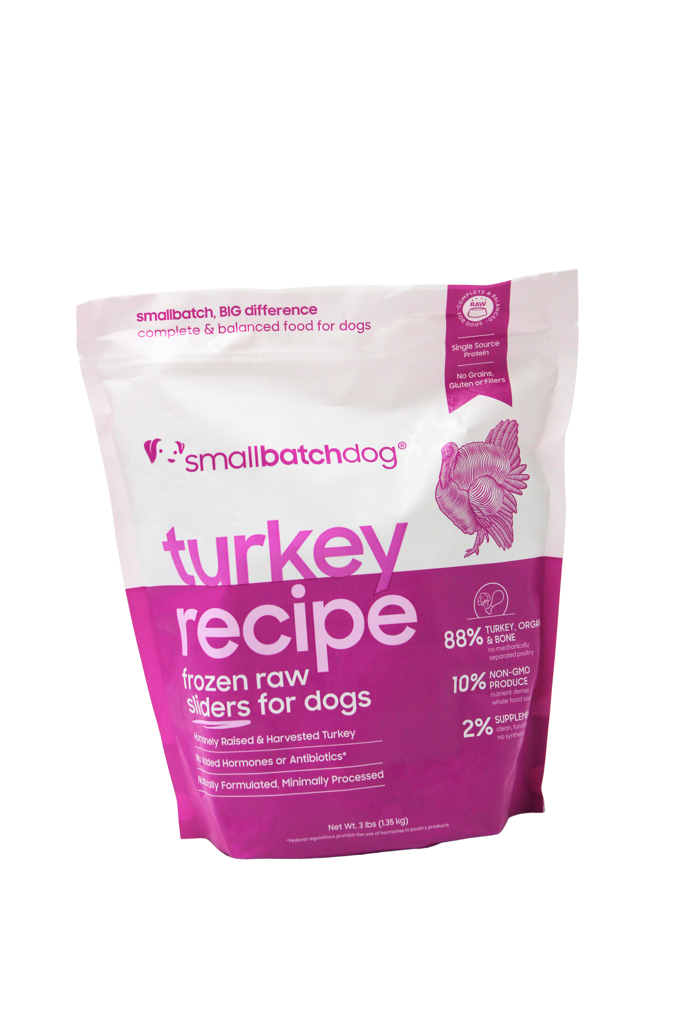 SmallBatch Raw Dog Food Turkey Sliders 3lb