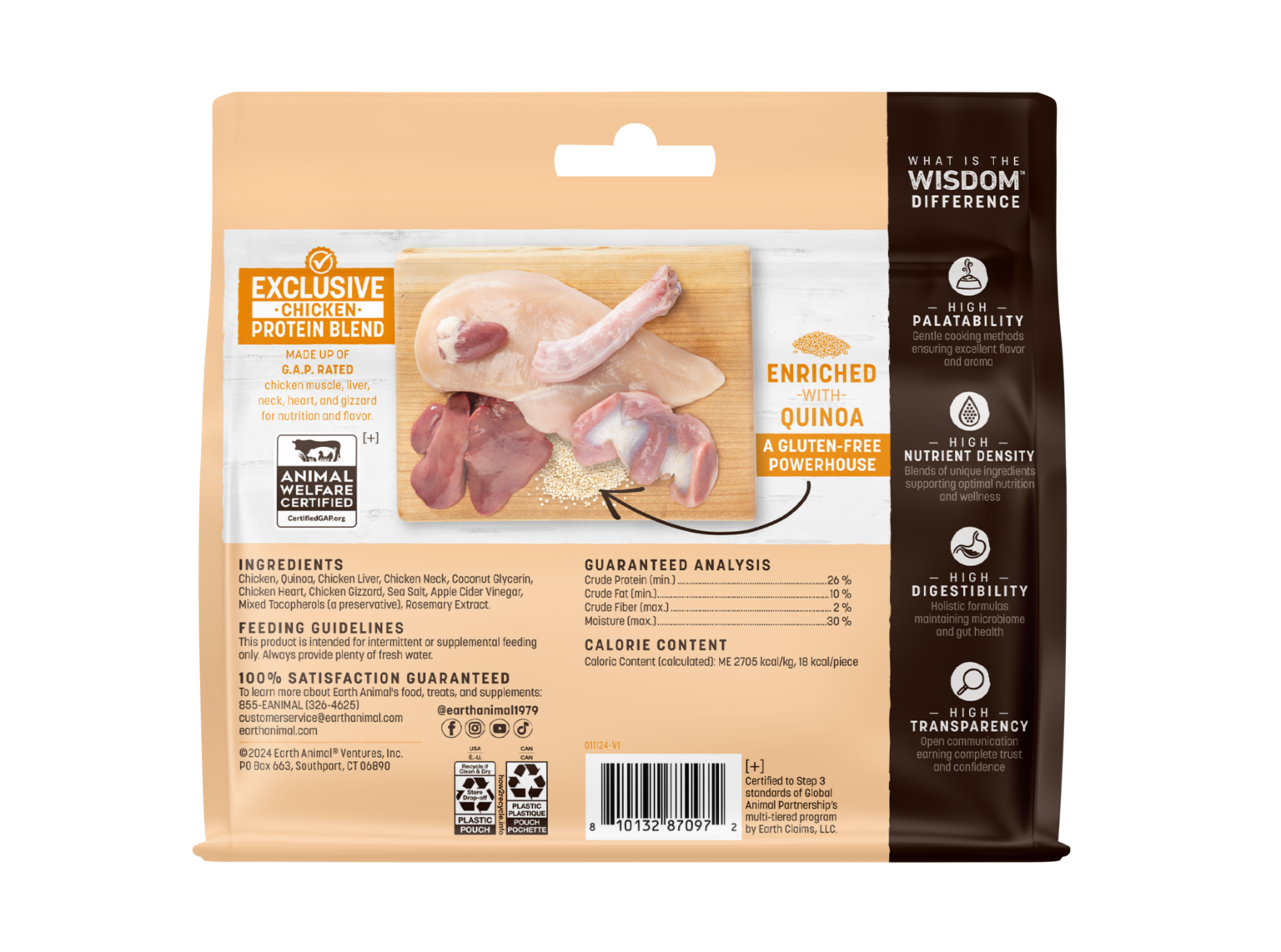 Earth Animal Wisdom Air-Dried Chicken Recipe Jerky 4oz