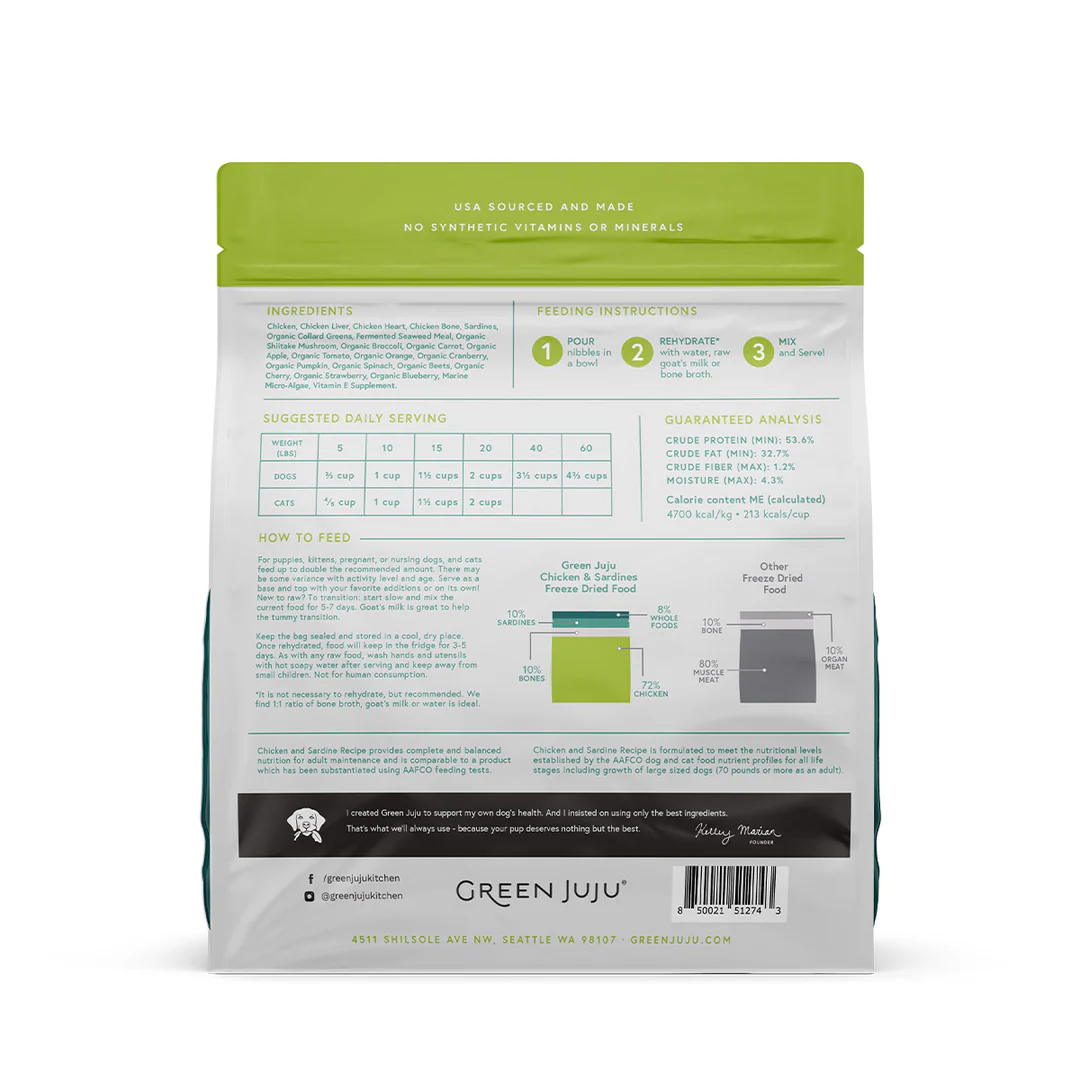 Green Juju Freeze Dried Extras Chicken & Sardine Recipe 14oz