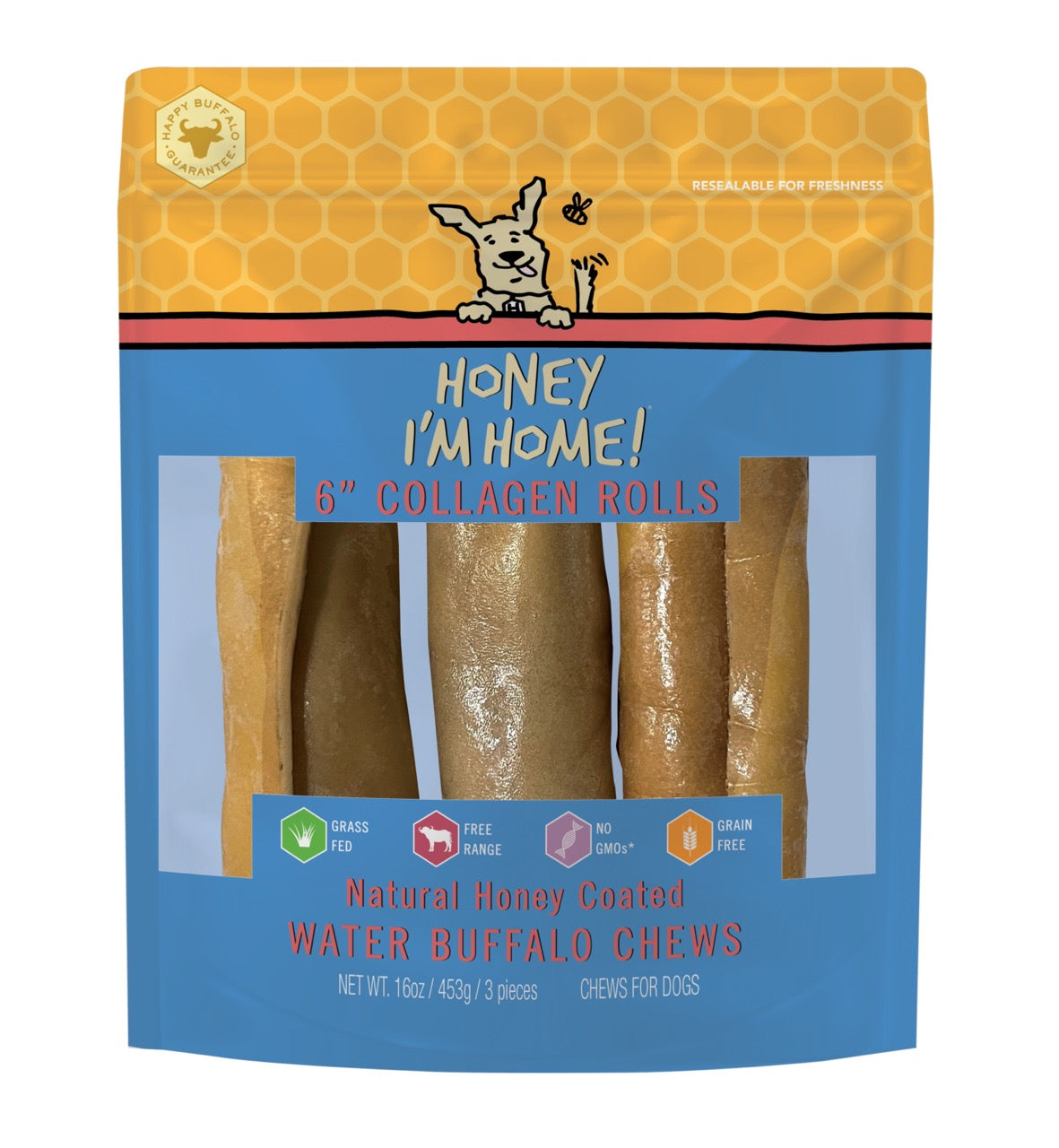 Honey Im Home Water Buffalo Collagen Roll 6in 3 Pack