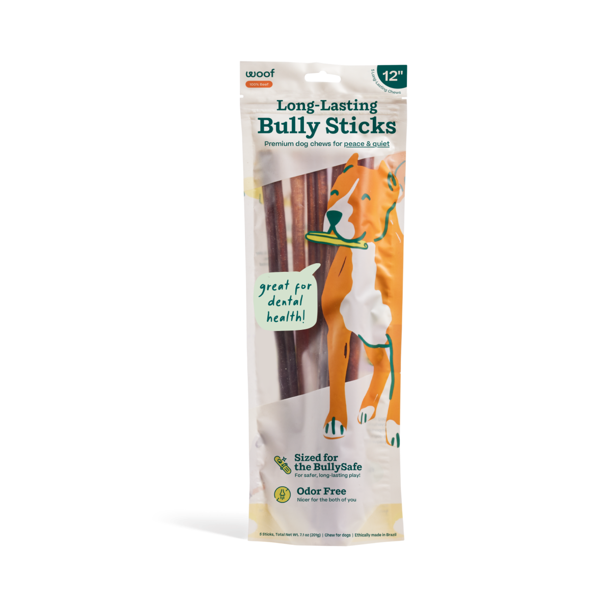 Woof BullySafe Free Range Bully Sticks 12in 5 Pack
