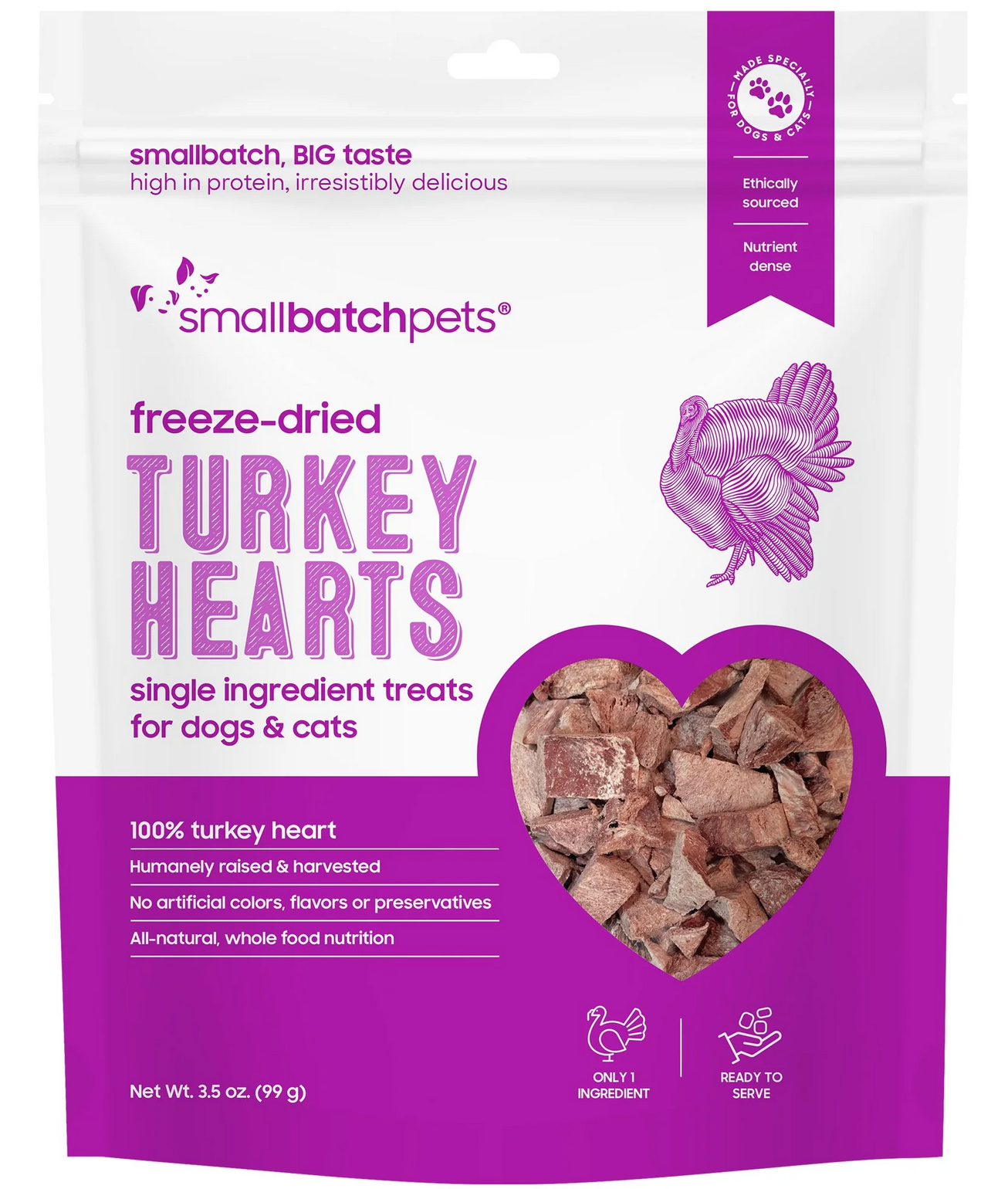 SmallBatch Freeze Dried Turkey Hearts 3oz