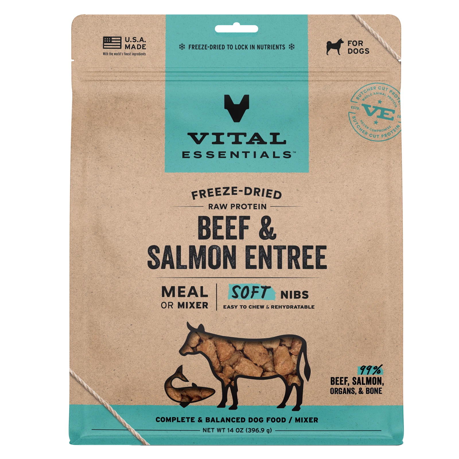 Vital Essentials Freeze Dried Soft NIBS Beef & Salmon 14oz