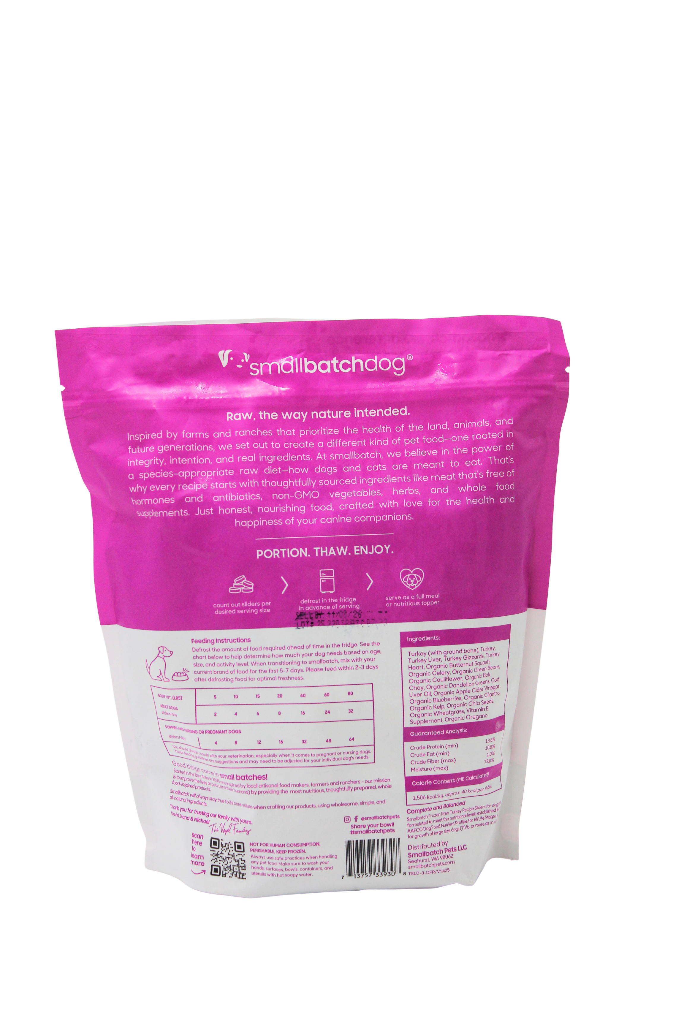 SmallBatch Raw Dog Food Turkey Sliders 3lb